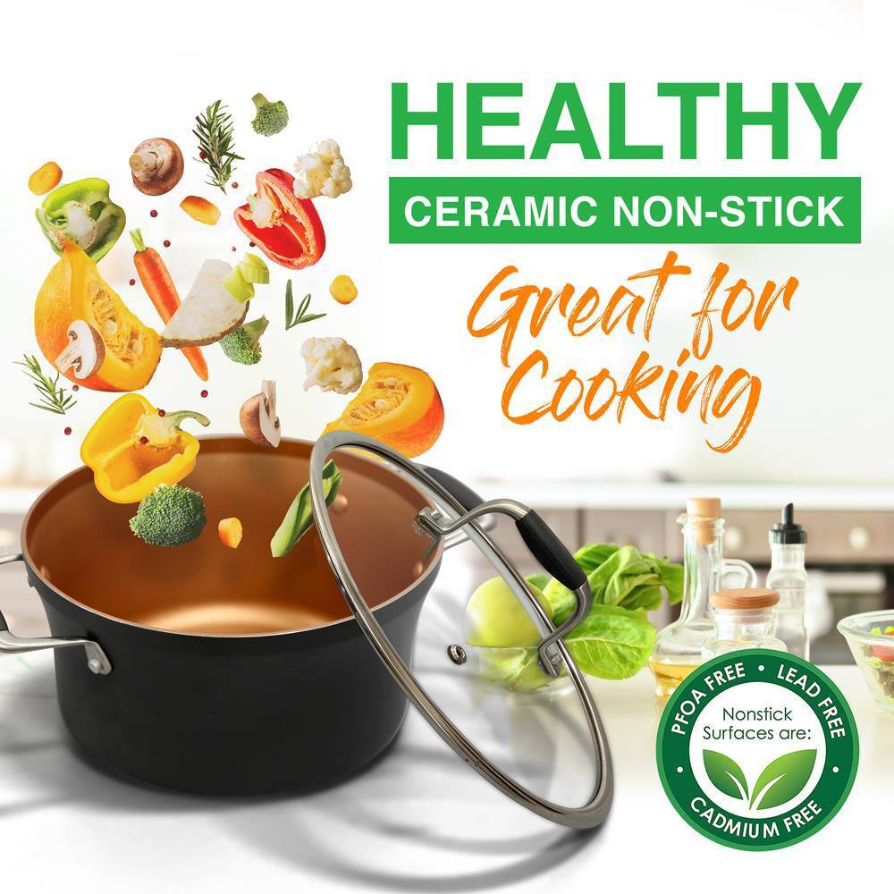 NutriChef 14-Piece Copper Non-Stick Aluminum Cookware Set