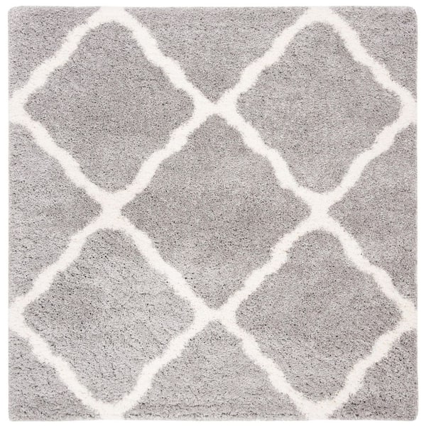 Fontana Shag 7 ft. x 7 ft. Gray/Cream Trellis Diamond Square Area Rug