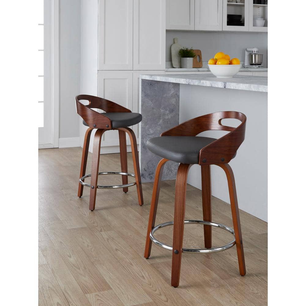 Dark Brown Swivel Wood and Metal Counter Stool