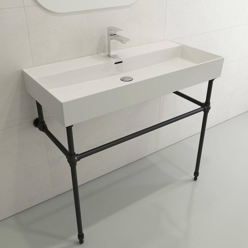 Milano 39.75-Inch White Ceramic Wall-Mount Rectangular Bathroom Sink