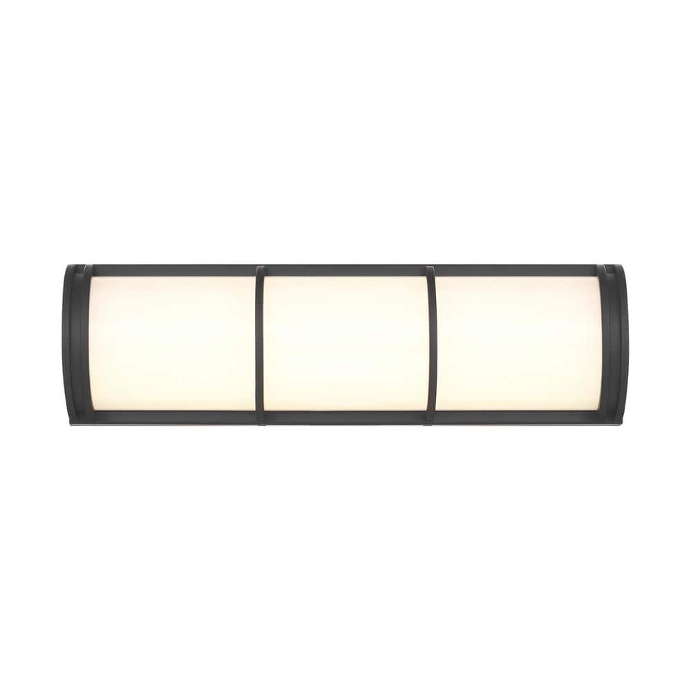 Harper 16 in. W x 4.64 in. H Matte Black LED Contemporary Bathroom Vanity Light with White Etched Glass Shades price history on PriceWatchPro