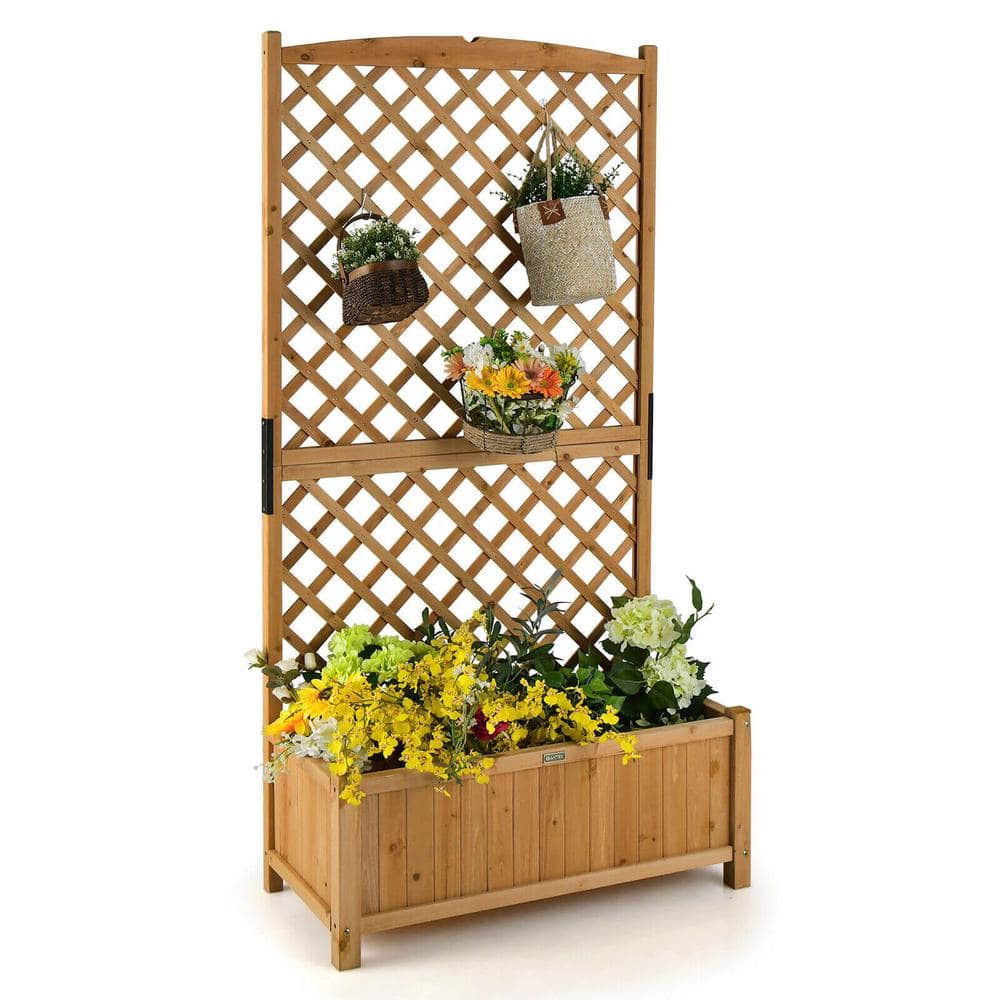 Outsunny 2-Level Wooden Garden Plant Stand with Climbing Vine Trellis & Fir  Wood Construction for the Backyard Brown 2-Tier Planter Display w/