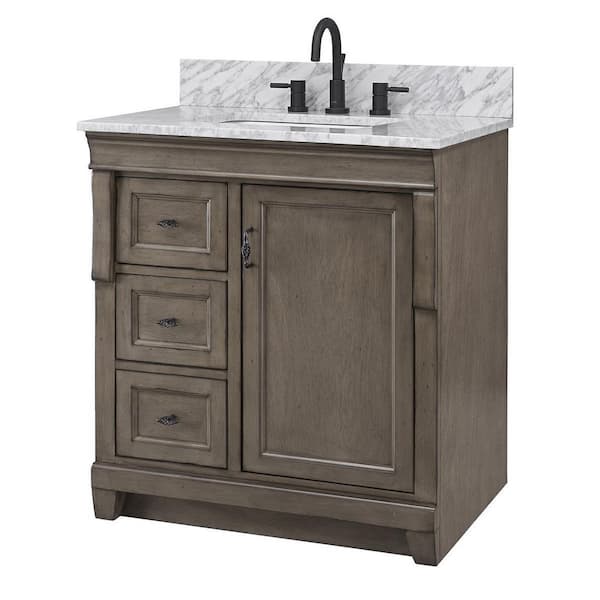 Home Decorators Collection Naples 31 in. Single Sink Distressed Gray Bath Vanity with Carrara White Marble Top (Assembled)