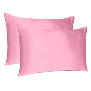 Amelia Pink Rose Solid Color Satin King Pillowcases (Set of 2)