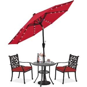 10.5 ft. Aluminum Market Solar LED Tilt Outdoor Patio Umbrella with 32LED Lights, Red