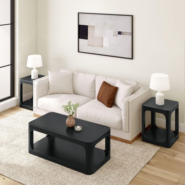 PLANK+BEAM Forma 48 in. Black Rectangle Wood Coffee Table with