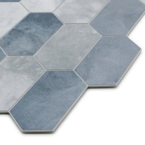 Small Long Hexagon 12 in. x 11.5 in. Blue Peel and Stick Backsplash Stone Composite Wall Tile (10 Tiles, 9.68 sq. ft.)