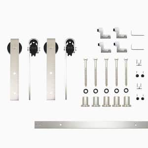 7 ft./84 in. Brushed Nickel Non-Bypass Sliding Barn Door Track and Hardware Kit for Double Doors