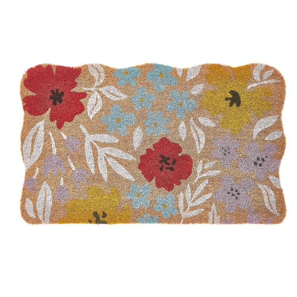 Spring Floral Shaped 18 in. x 30 in. Coir Indoor/Outdoor Door Mat Multi-Colored