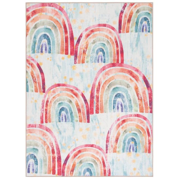 Kids Playhouse 4 ft. x 6 ft. Blue/Ivory Starry Rainbows Area Rug