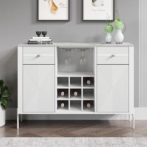 Scandinavian 42 in. Cool Gray Wine Cabinet with Textured Patterns and Marbling Pattern Countertop