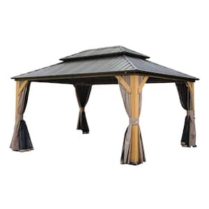 16 ft. W x 12 ft. D Solid Wood Hardtop Double Roof Gazebo Curtains and Netting