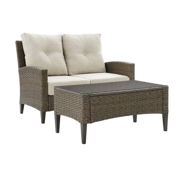 CROSLEY FURNITURE Rockport 2-Piece Wicker Patio Conversation Set with Oatmeal Cushions