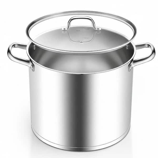14 Quart Stainless Steel Stock Pot with Glass Lid, Tri-ply Heavy Bottom, Induction Safe, Dishwasher Safe
