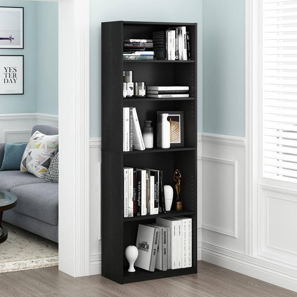 JAYA 5-Shelf Black Open Bookcase
