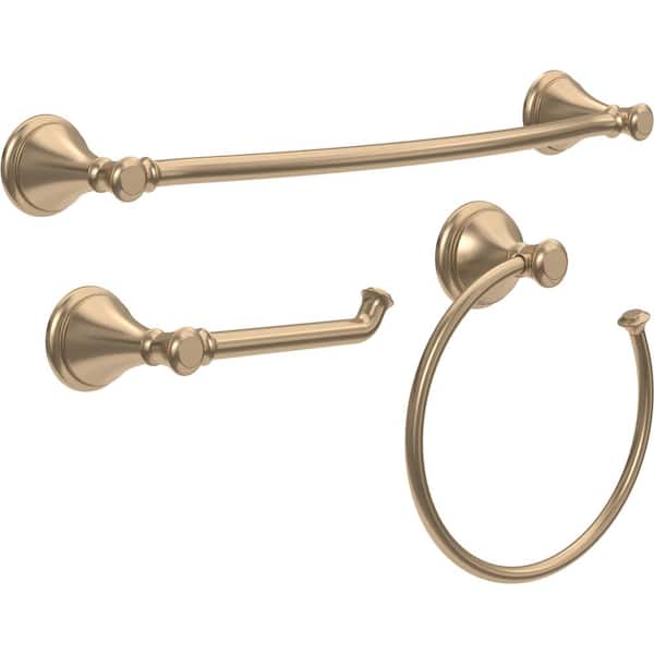 Delta Cassidy 3-Piece Bath Hardware Set with 24 in. Towel Bar, Toilet Paper Holder, Towel ring in Champagne Bronze