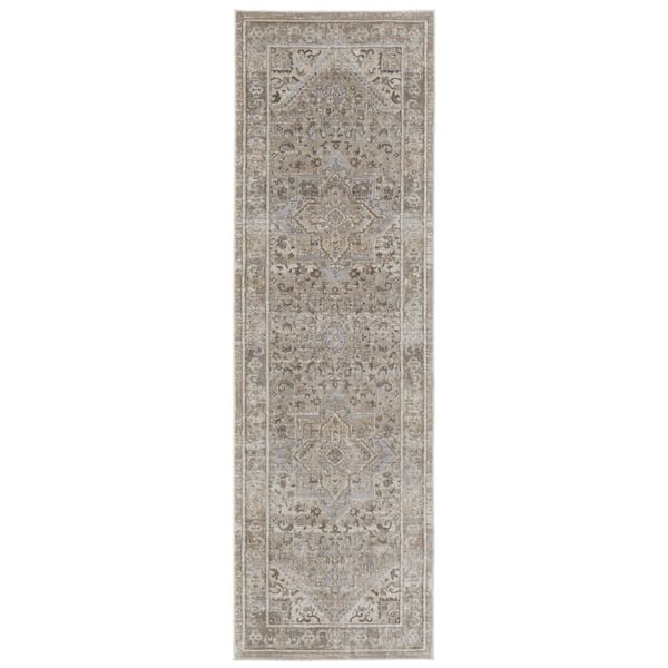 2 ft. x 8 ft. Brown and Ivory Medallion Area Rug