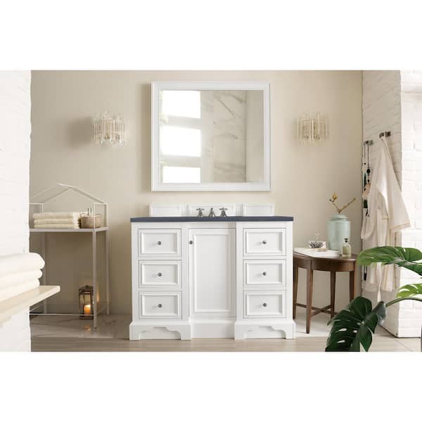 James Martin Vanities De Soto 49.3 in. W x 23.5 in.D x 36.3 in. H Single Vanity in Bright White with Quartz Top in Charcoal Soapstone