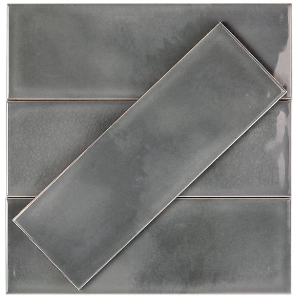 Gray Glossy Ceramic Subway Wall Tile 4" x 12"