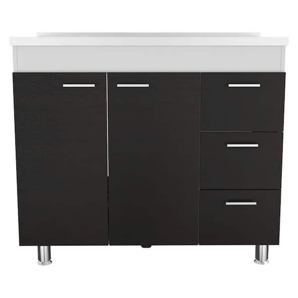 39in.Wx29.7in.Dx35.4in.H Kitchen Base Cabinet in Black White with Ready to Assemble 3-Drawers, Double Door and 4-Legs