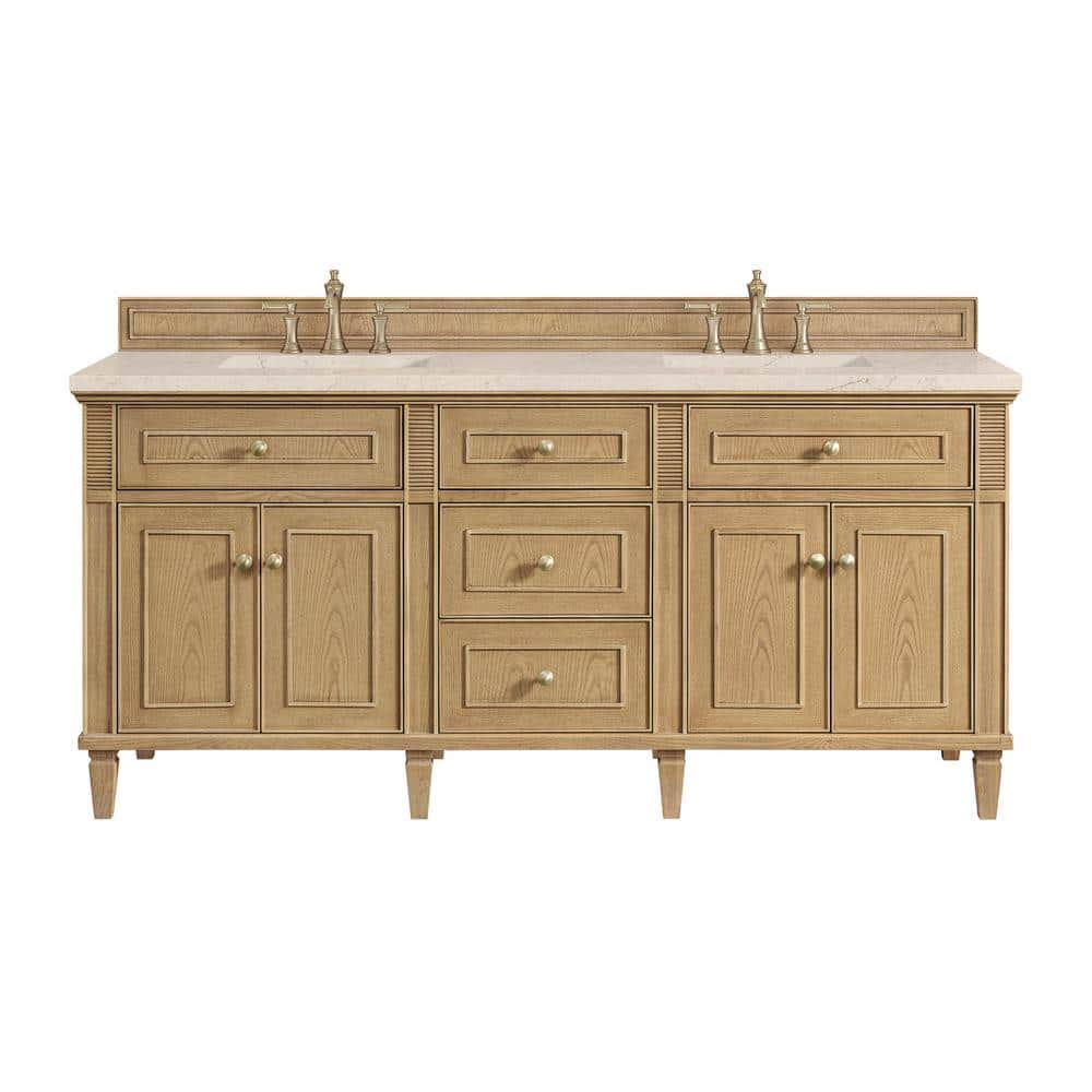 Lorelai 72.0 in. W x 23.5 in. D x 34.06 in. H Double Bathroom Vanity in Light Natural Oak with Eternal Marfil Quartz Top -  James Martin Vanities, 424V72LNO3EMR