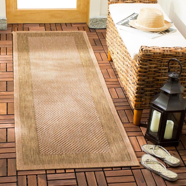 Courtyard Natural/Gold 2 ft. x 22 ft. Border Solid Color Indoor/Outdoor Runner Rug