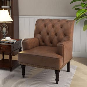 Brown Faux Leather Arm Chair with Nailhead Trim (Set of 1)
