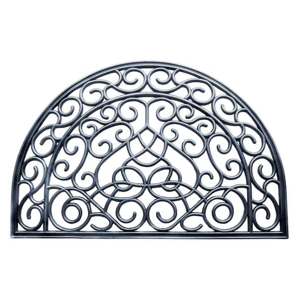 RugSmith Moulded Vines Half-round Rubber Silver 24in. x 36in. Rubber Door Mat