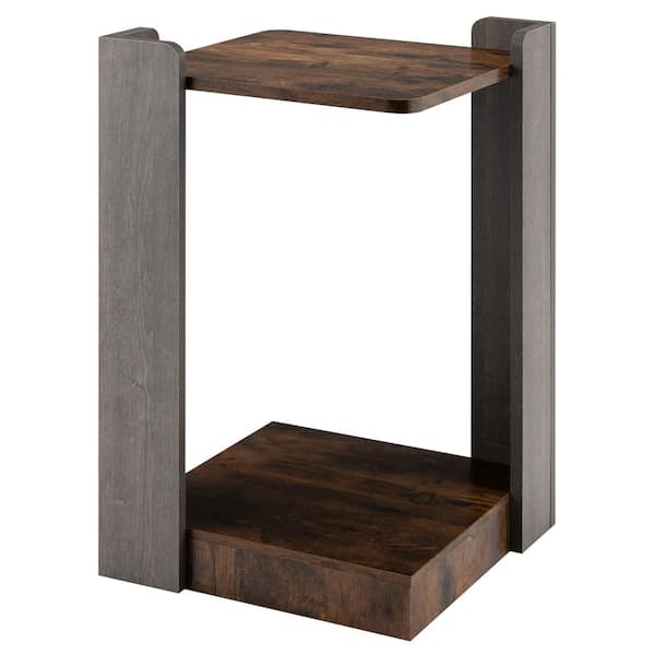 Costway 15 in. 2-Tier Brown 23 in. Square Wood Side End Table w/Storage Shelf for Small Spaces Living Room Bedroom