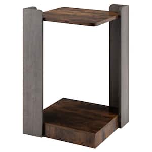 15 in. 2-Tier Brown 23 in.  Square Wood Side End Table w/Storage Shelf for Small Spaces Living Room Bedroom