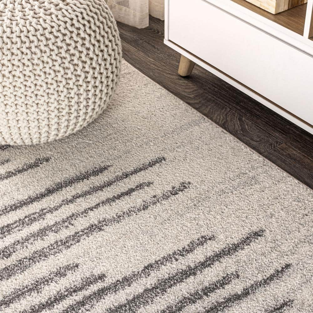 Aya 8' x 10' Gray and Cream Synthetic Stripe Area Rug