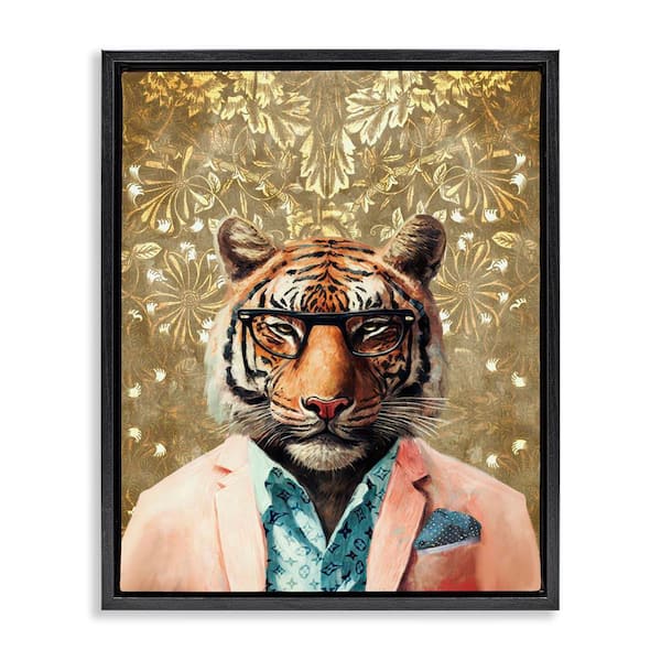 Stupell Industries Stylish Tiger Gold Wall by Svetlana Aleynikova Black Floater Frame Animal Graphic Art Print 21 in. x 17 in.