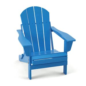 Traditional Curve Back Blue Folding HDPE Resin Wood Outdoor Adirondack Chair