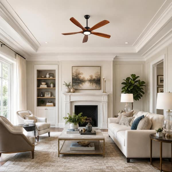 60 in. LED Indoor Walnut Ceiling Fan with Light Kit, Remote Control
