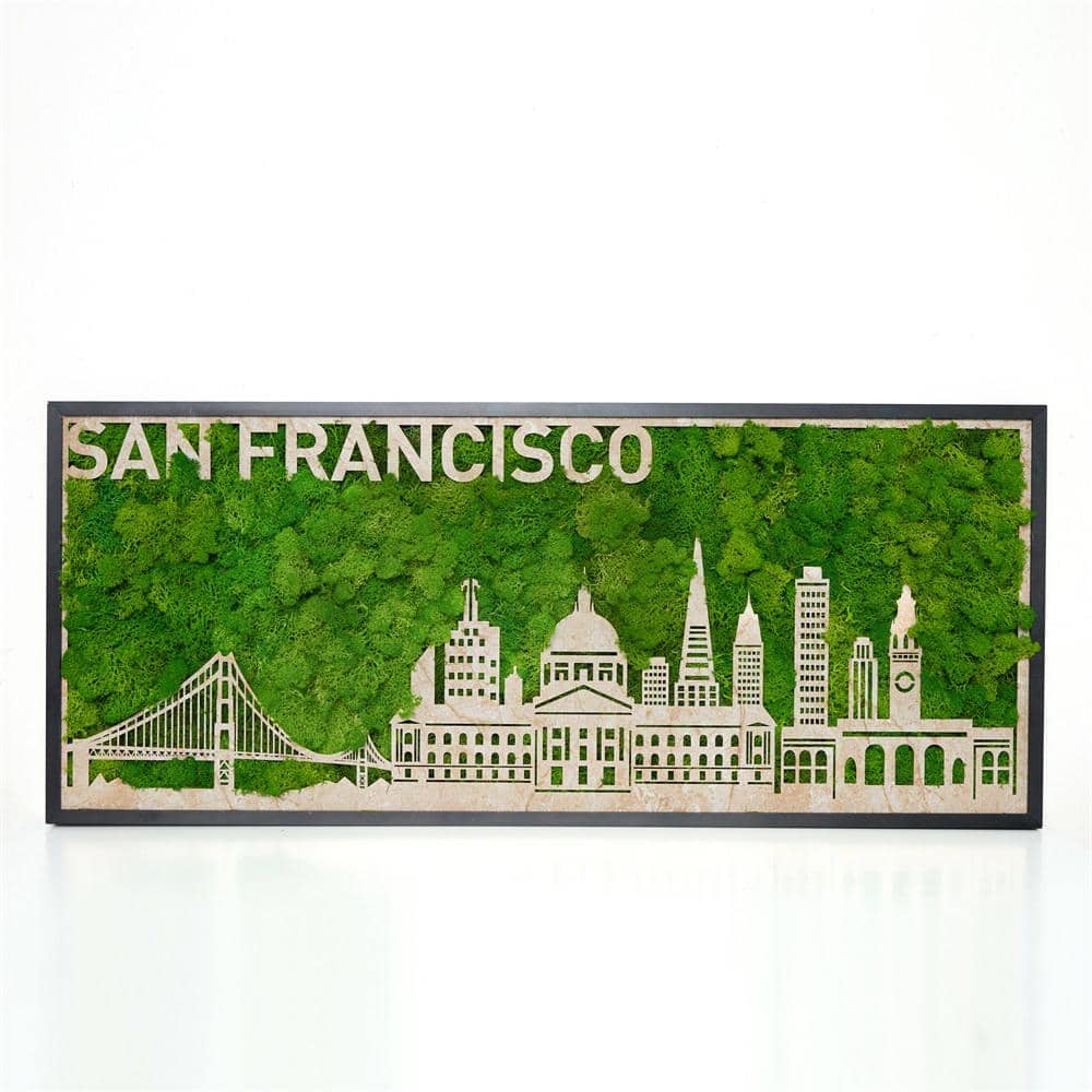 30 in. W x 12.6 in. H Metal Green San Francisco Moss City Silhouette Wall A