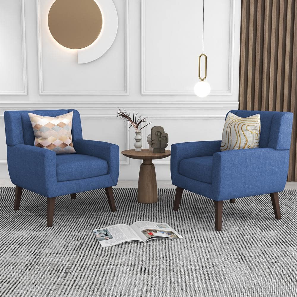 Uixe Blue Linen Arm Chair 2 with Tufted Cushions (Set of 2)  IDF-SF0003-BLUE-2 - The Home Depot
