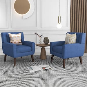 Blue Linen Arm Chair 2 with Tufted Cushions (Set of 2)