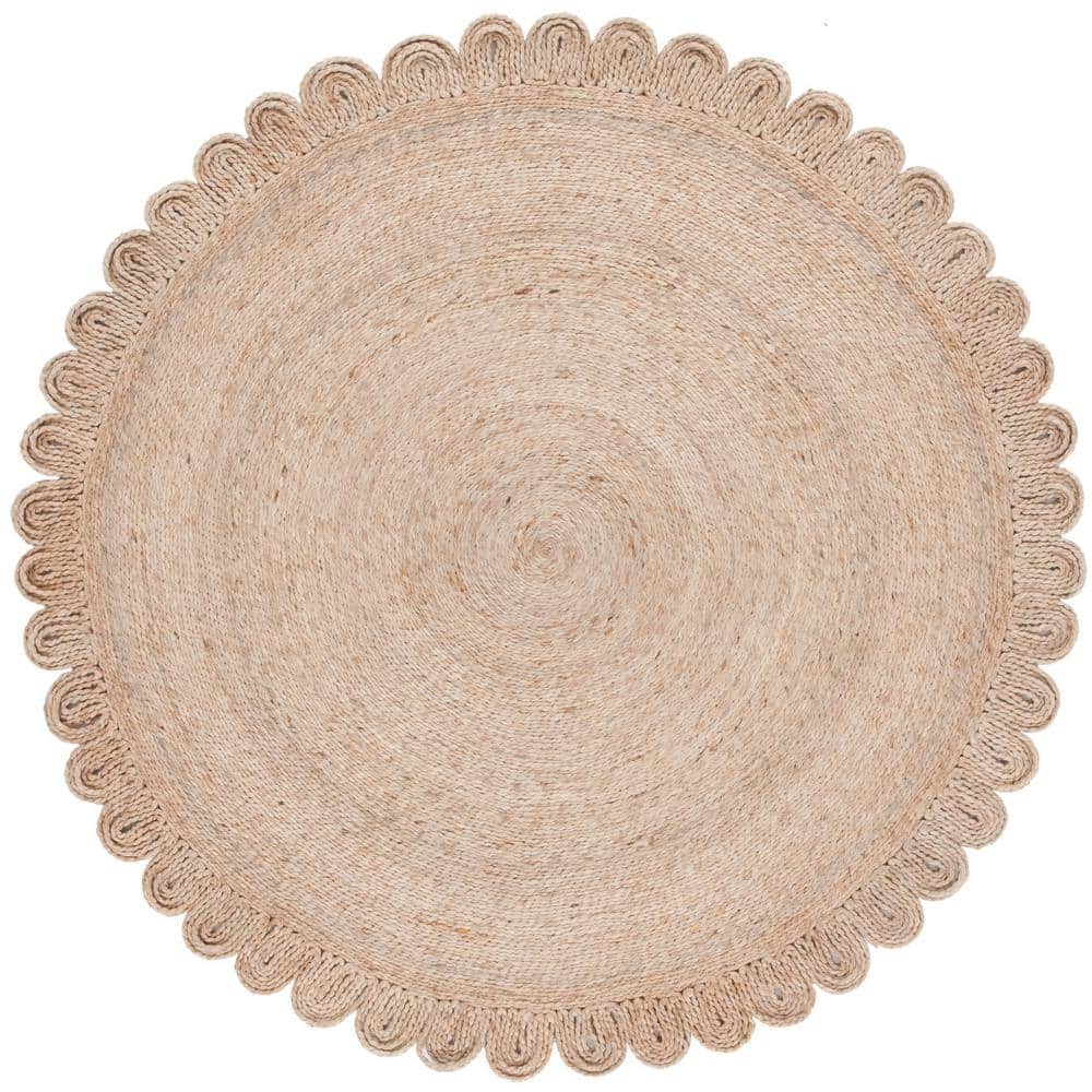 Natural Fiber Beige Round Handmade Jute Area Rug, 6' x 6'