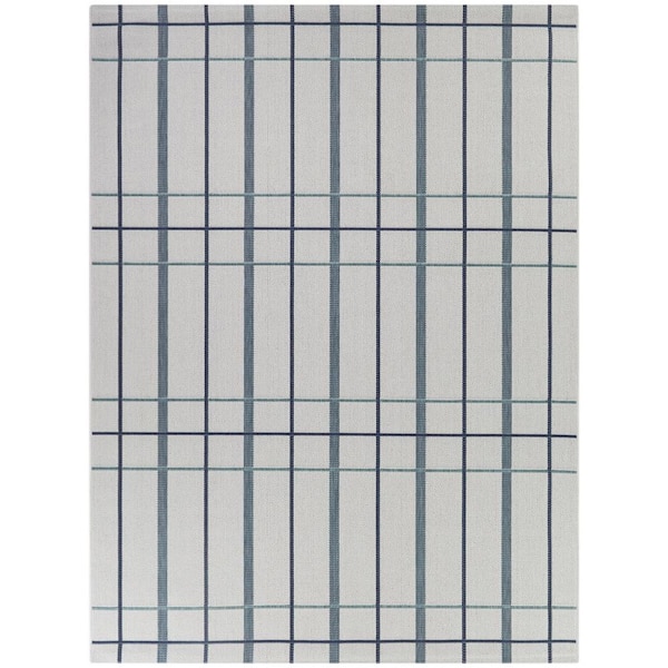 Sherwin Blue 5 ft. x 7 ft.  Plaid Indoor/Outdoor Area Rug