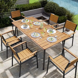 70.86 in. Brown Rectangular Aluminum Outdoor Patio Dining Table with Wood-Like Tabletop