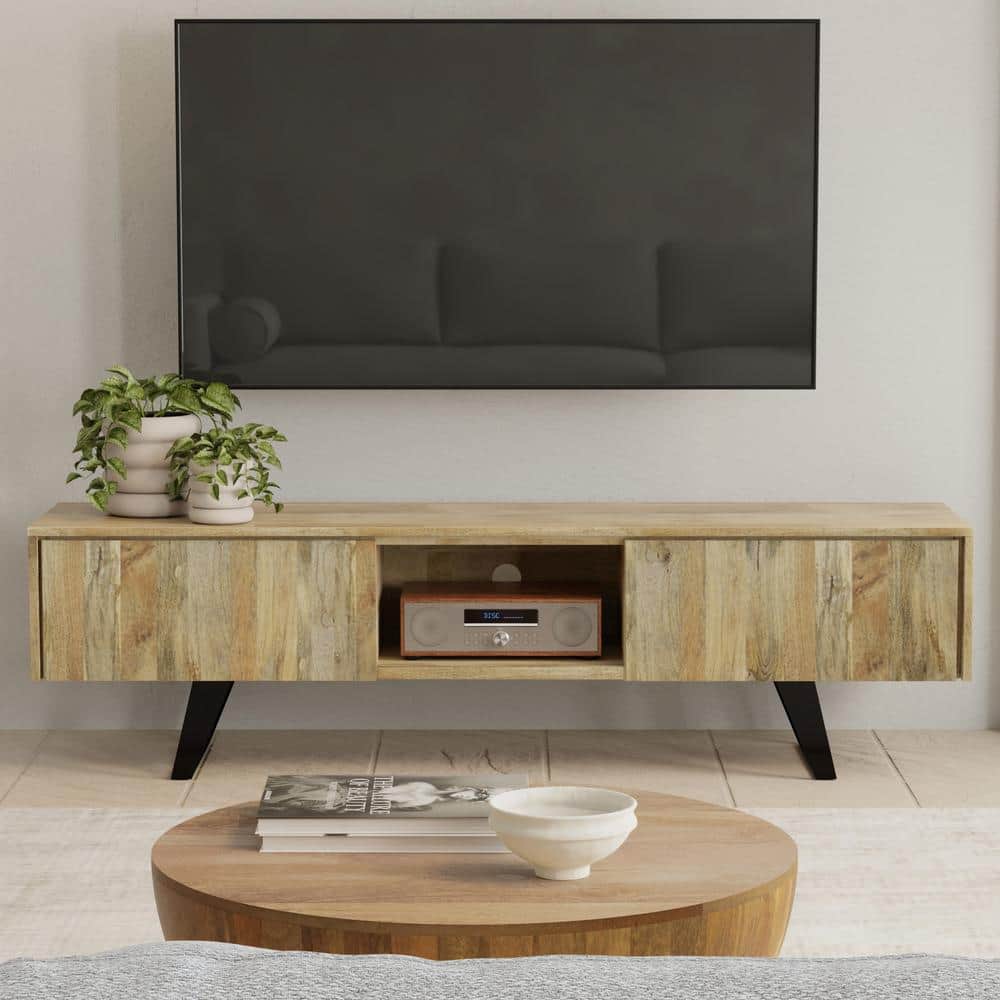 Lowry Natural Mango Wood 72" TV Media Stand with Cabinet