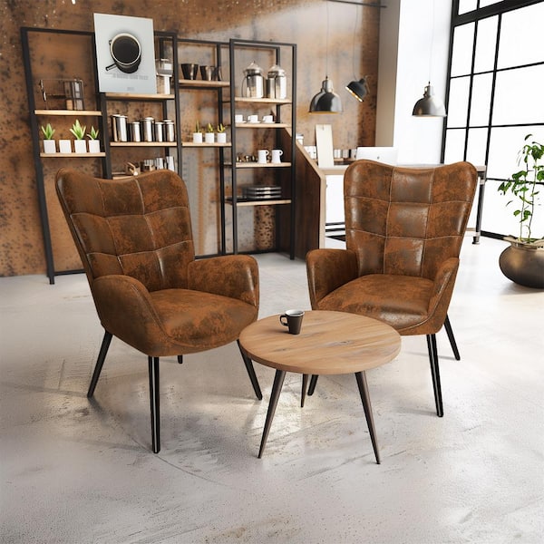 Homy Casa KANAS Coffee Brown Wingback Accent Chair with Tapered Wood Legs and Elegant Suede Fabric (Set of 2)