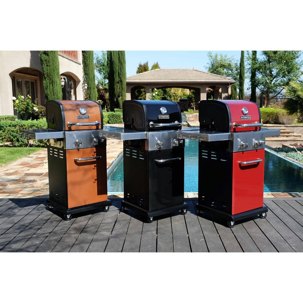 Compact Black Propane Gas Grill with Foldable Side Tables
