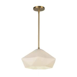 Krysta 14 in. 1 Light 60-Watt Brushed Gold/Opal Glass Pendant Light