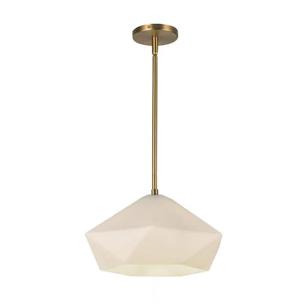 ALORA MOOD Krysta 14 in. 1 Light 60-Watt Brushed Gold/Opal Glass Pendant Light