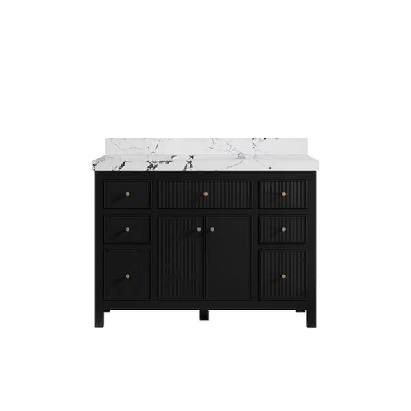 Willow Collections Sonoma 48 in. Single Sink Freestanding Black Bath Vanity with Viola Night Qt. Top Unassembled