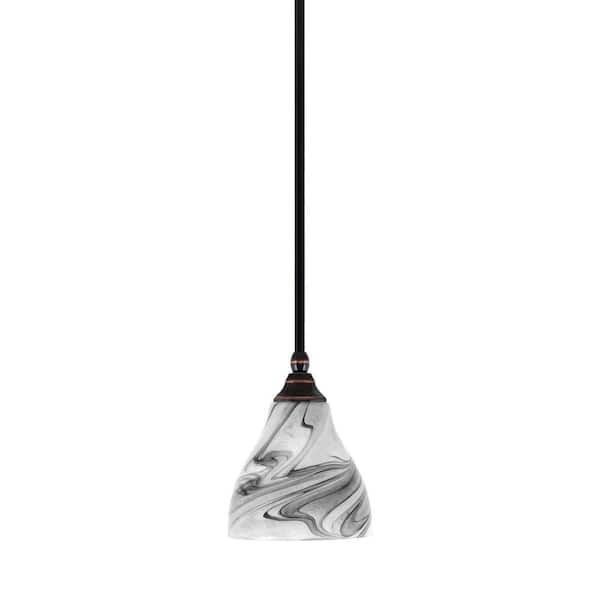 Unbranded Sparta 100-Watt 1-Light Black Copper Mini Pendant Light with Onyx Swirl Glass and Light Bulb Not Included