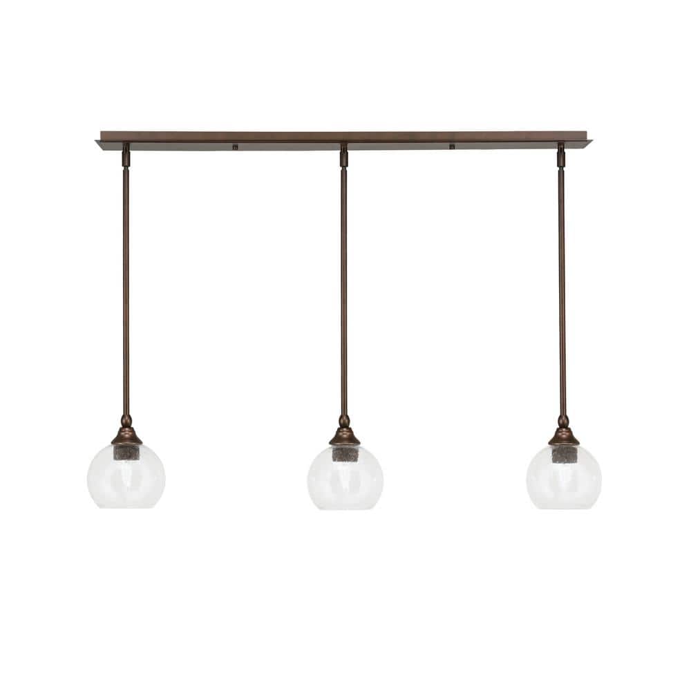 Livingston 100-Watt 3-Light Bronze Shaded Pendant Light with 5.75 in. Clear