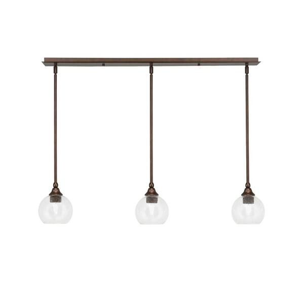 Unbranded Livingston 100-Watt 3-Light Bronze Shaded Pendant Light with 5.75 in. Clear Bubble Glass Shades, No Bulbs