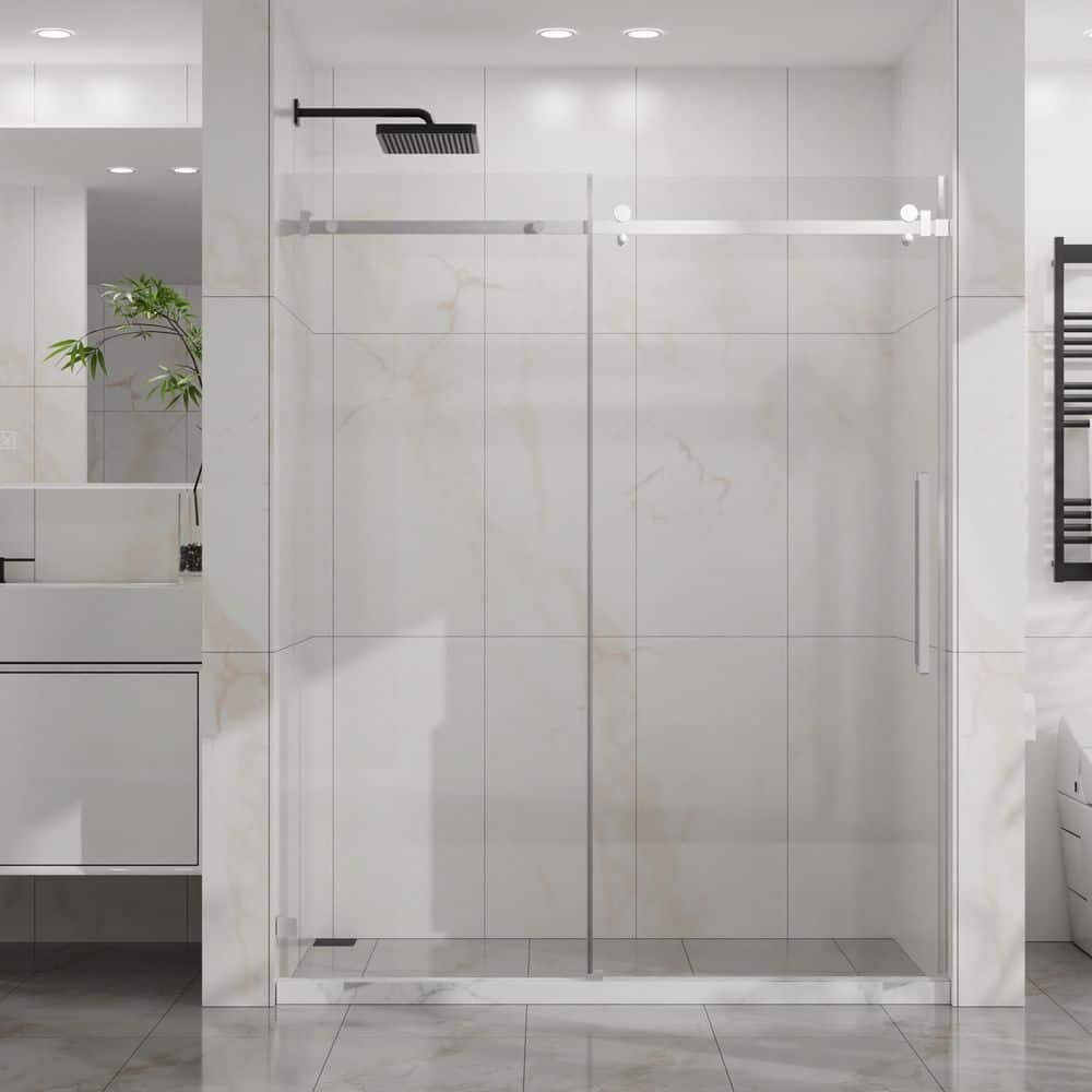56 in. - 60 in. W x 72 in. H Frameless Sliding Shower Door with 1/4 in. SGCC Clear Tempered Glass in Chrome price history on PriceWatchPro